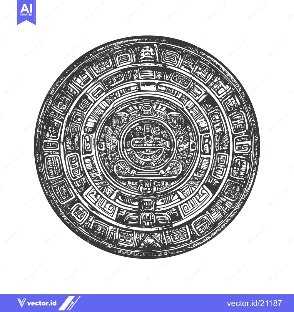 Premium Vector dari Aztec Calendar Stone with Intricate Designs