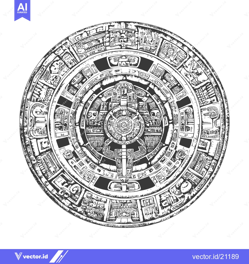 Premium Vector dari Aztec Calendar Stone with Intricate Designs and Symbols