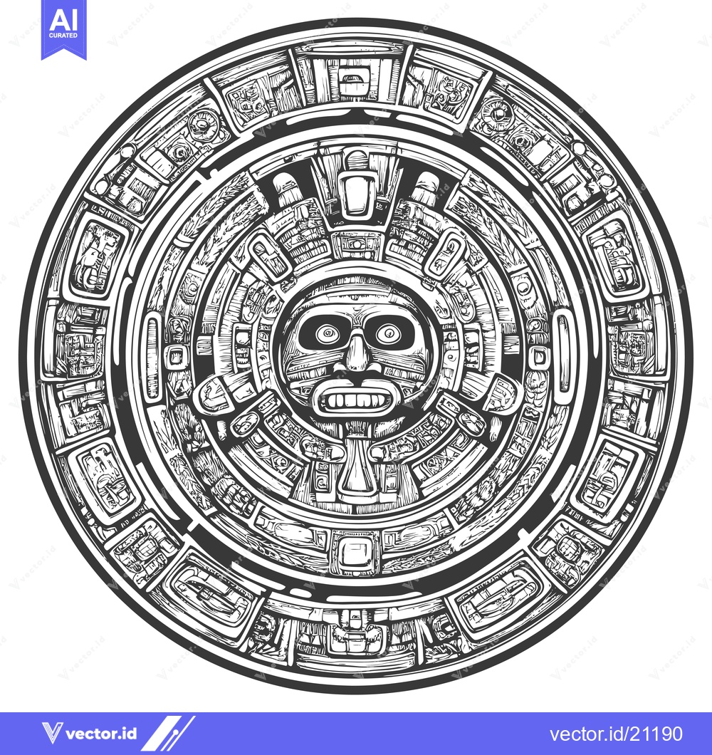 Premium Vector dari Aztec Calendar Stone with Intricate Detail
