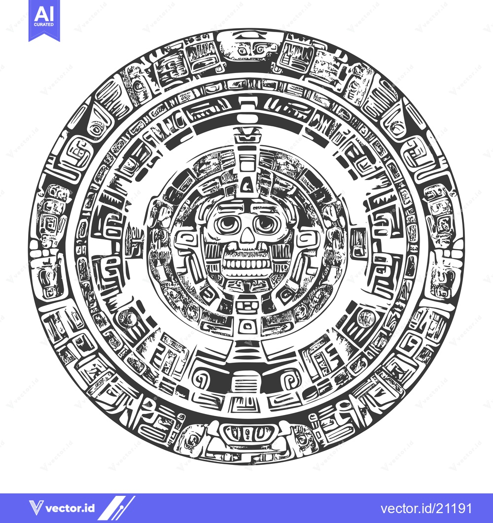 Premium Vector of Aztec Calendar Stone with Skull and Ornate Detailing