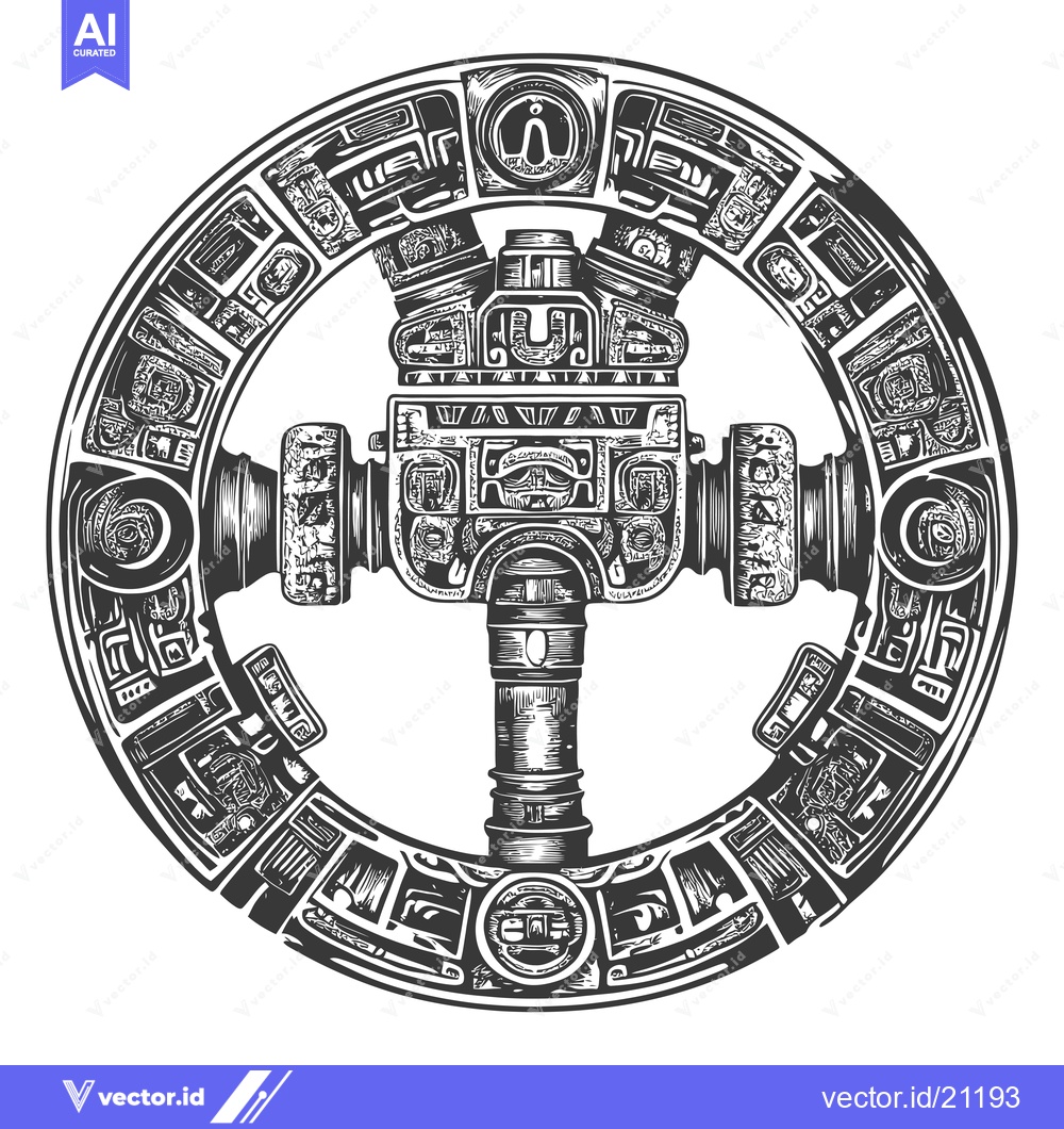 Premium Vector of Aztec Calendar Wheel with Symbolic Designs