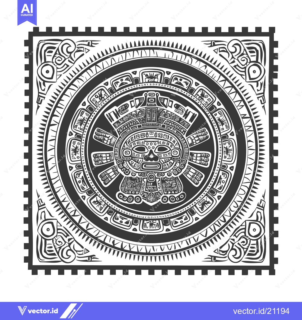Premium Vector dari Aztec Calendar with a Central Deity Face