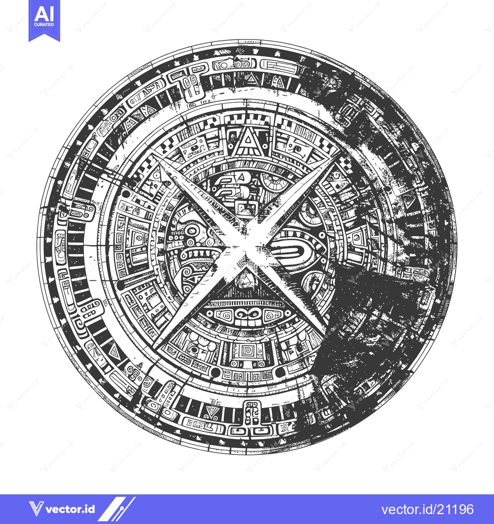Premium Vector dari Aztec Calendar with a Central X Shape and Detailed Ornamentation