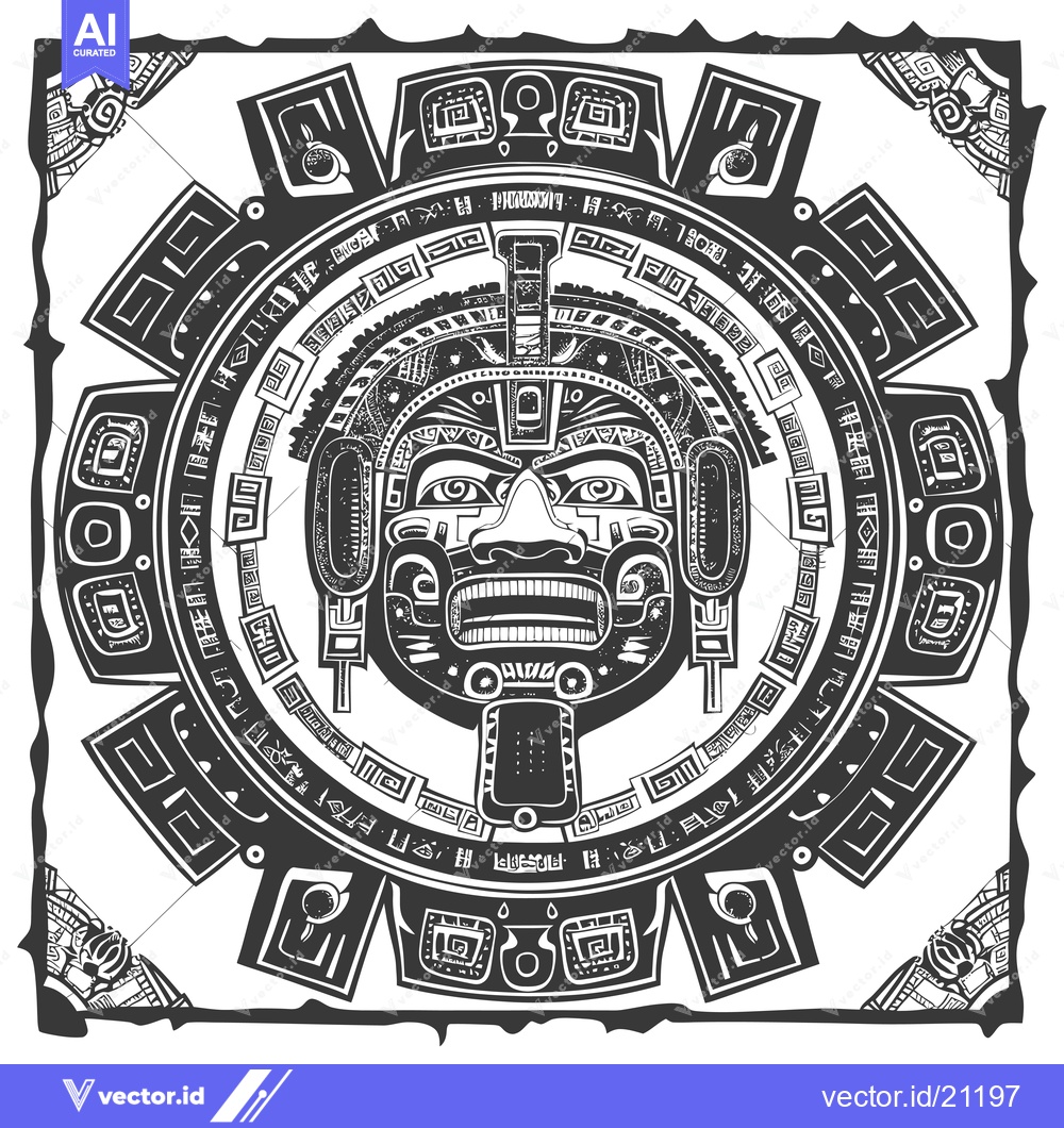 Premium Vector dari Aztec Calendar with a Deified Human Figure and Symbolic Details