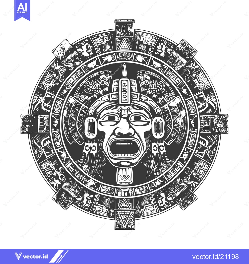 Premium Vector dari Aztec Calendar with a Detailed and Intricate Mask