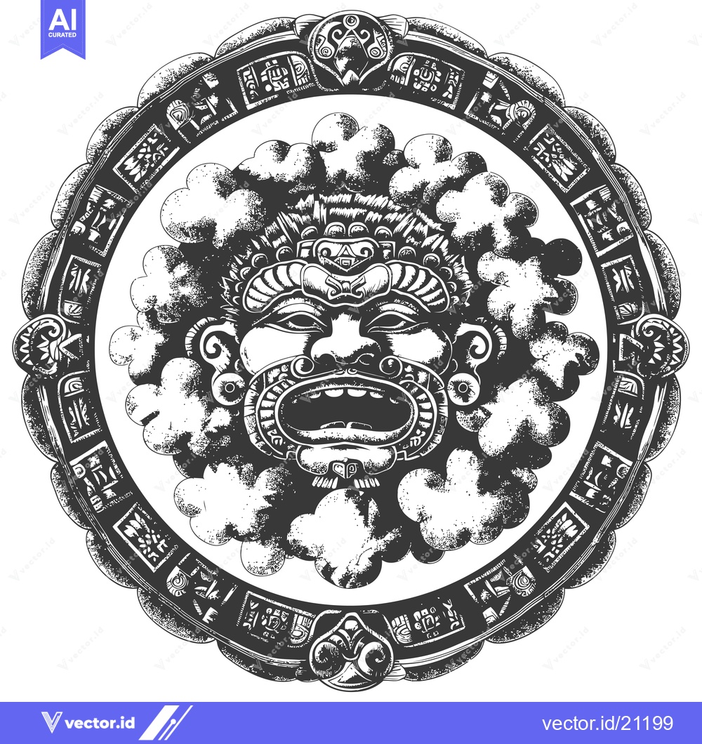 Premium Vector dari Aztec Calendar with a Detailed Carved Mask
