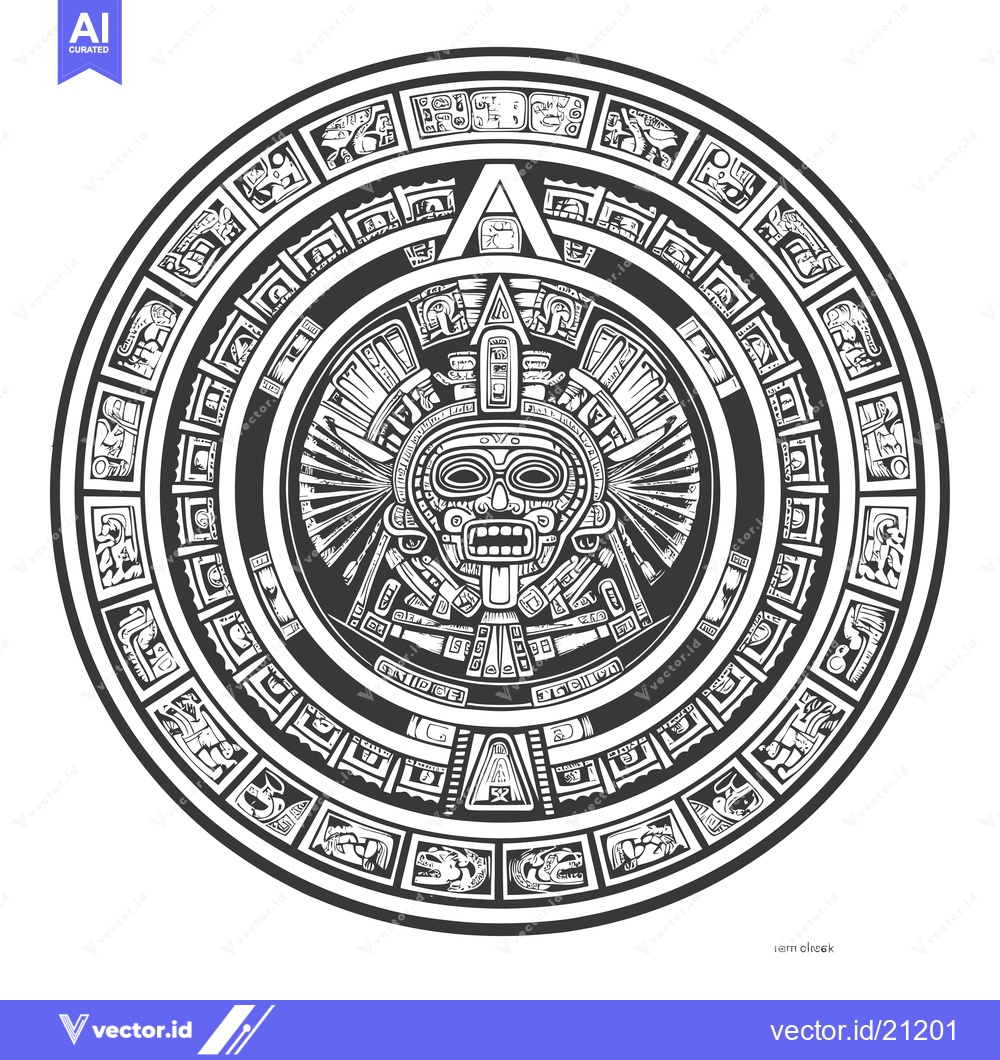 Premium Vector of Aztec Calendar with Central Deity and Glyphs