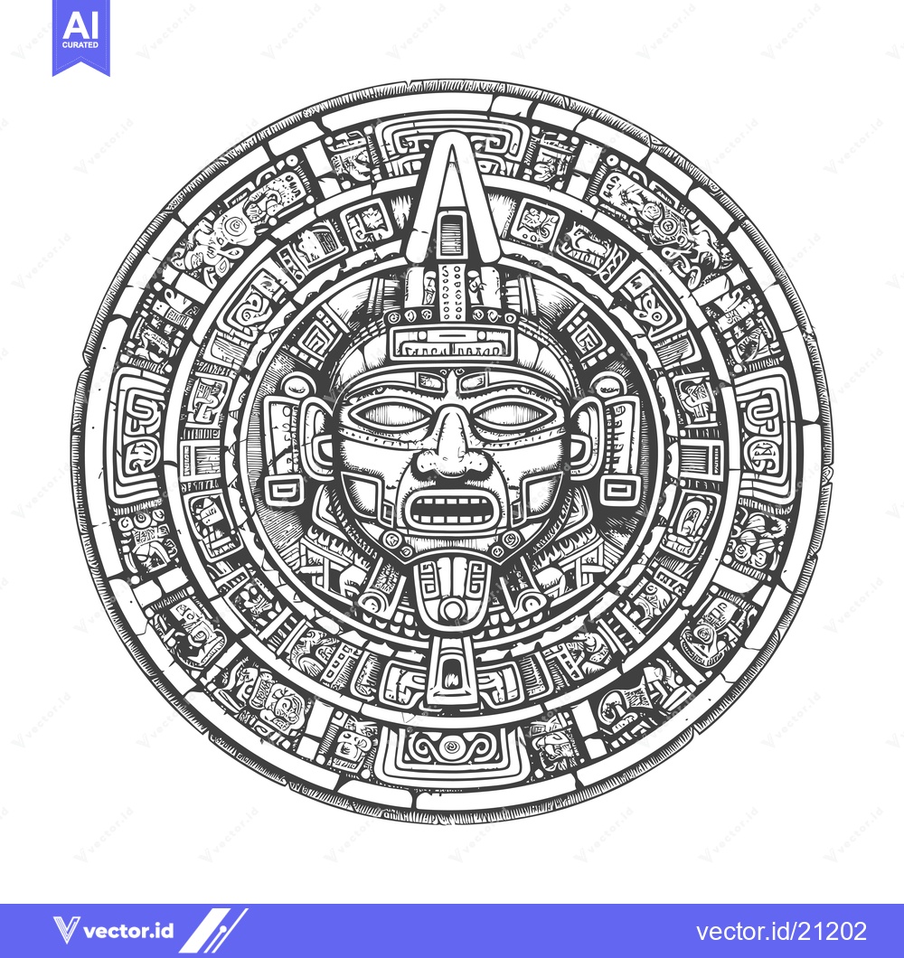 Premium Vector dari Aztec Calendar with Central Deity Face