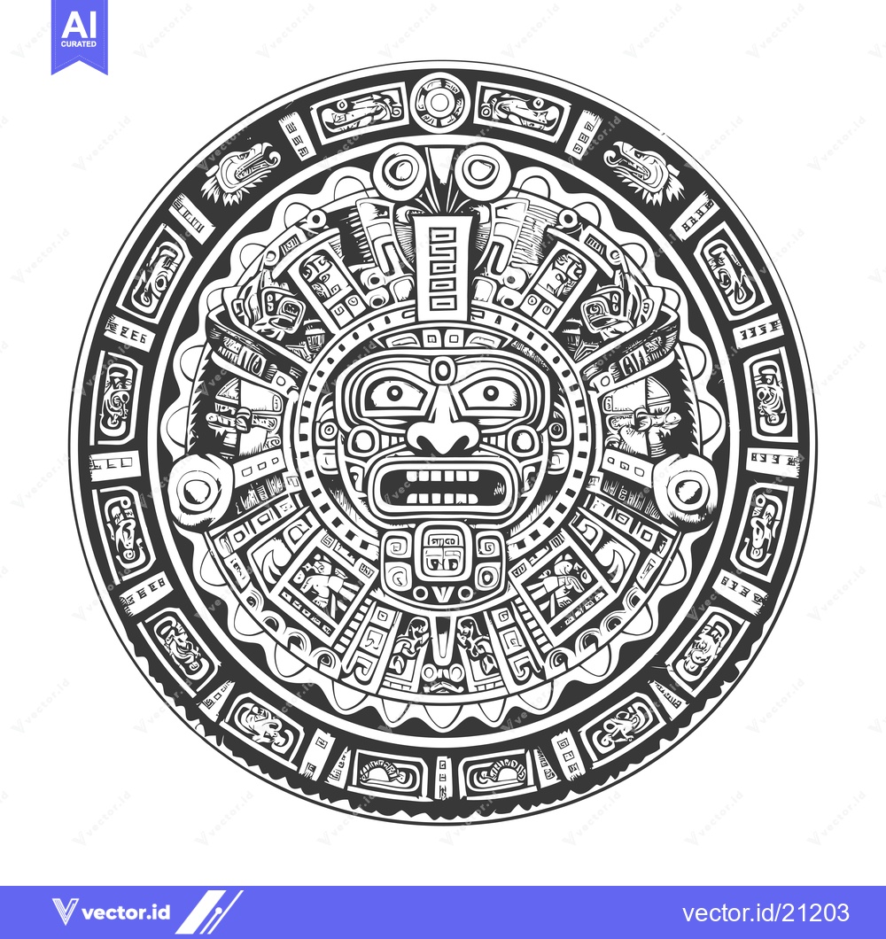 Premium Vector dari Aztec Calendar with Central Deity Face