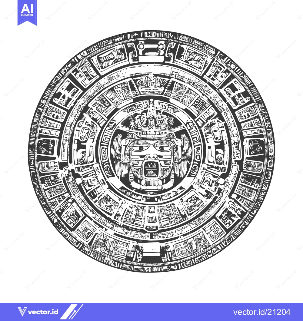 Premium Vector dari Aztec Calendar with Central Deity Face