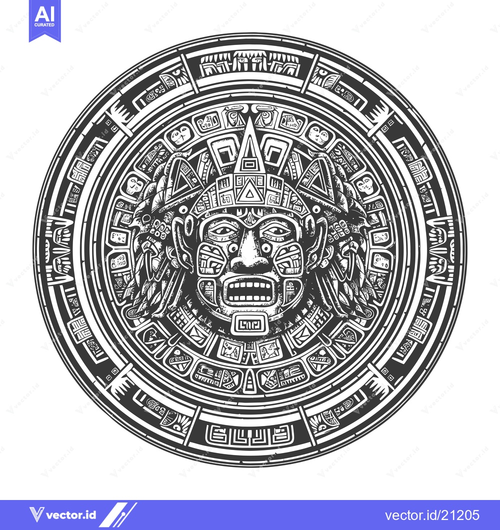 Premium Vector dari Aztec Calendar with Central Deity Face