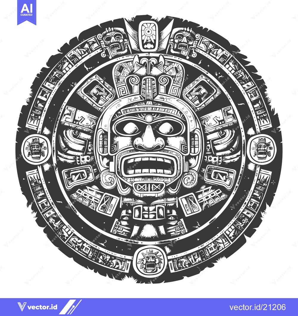 Premium Vector dari Aztec Calendar with Central Deity Face