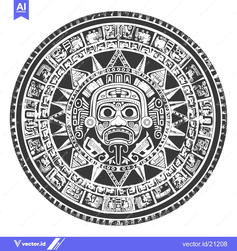 Premium Vector of Aztec Calendar with Central Deity Mask