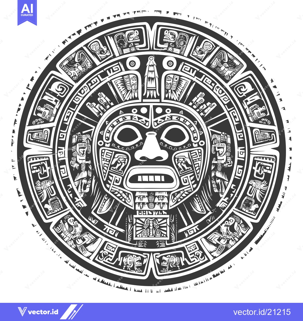 Premium Vector of Aztec Calendar with Central Mask and Symbolic Imagery