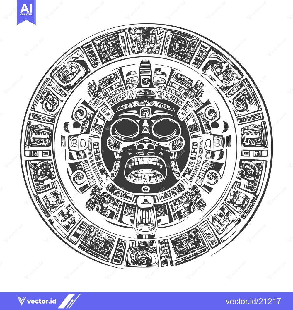 Premium Vector dari Aztec Calendar with Deity and Ornate Glyphs