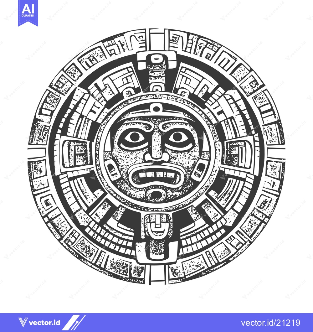 Premium Vector dari Aztec Calendar with Face and Geometric Designs