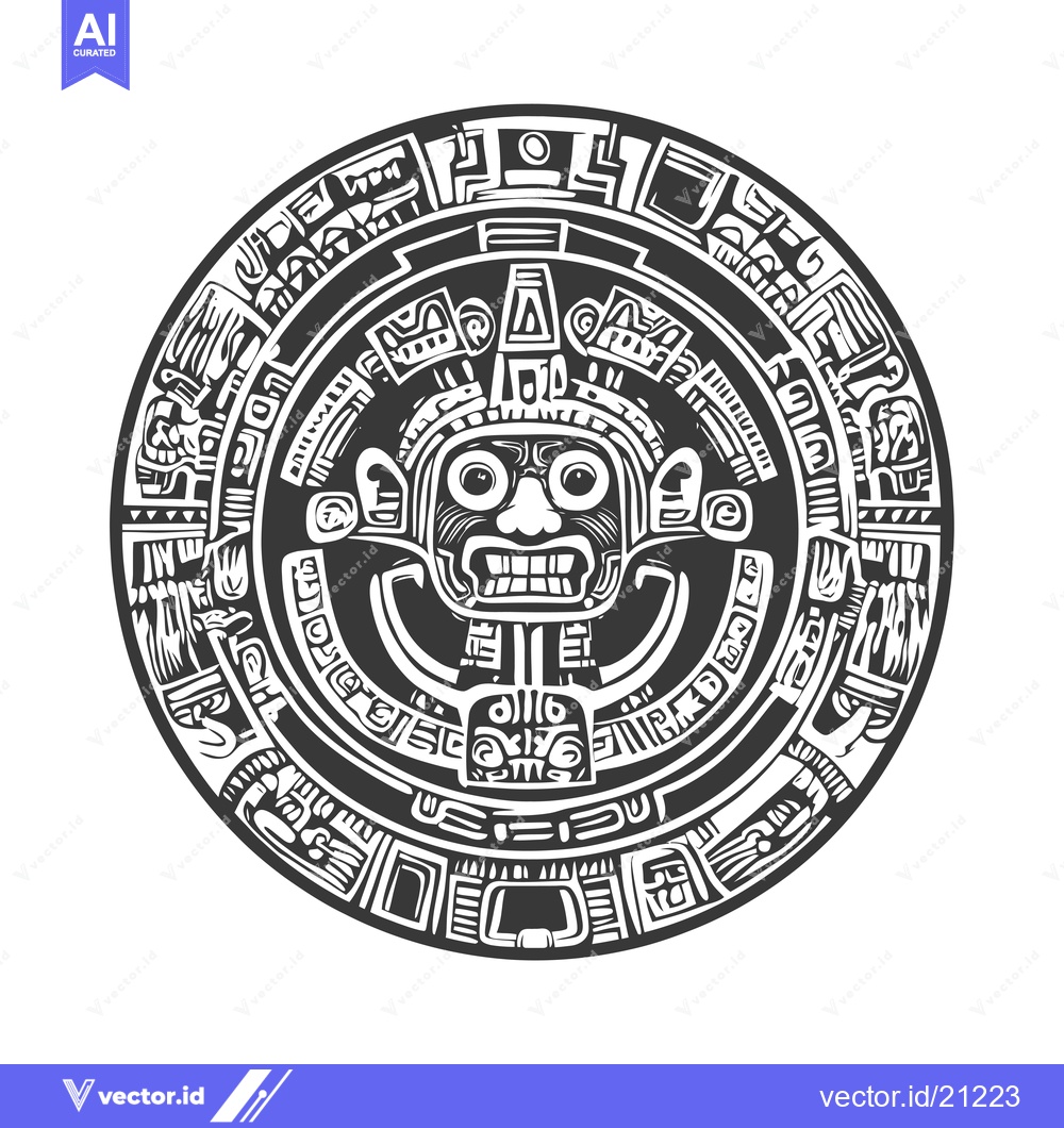 Premium Vector dari Aztec Calendar with Intricate Deity Face