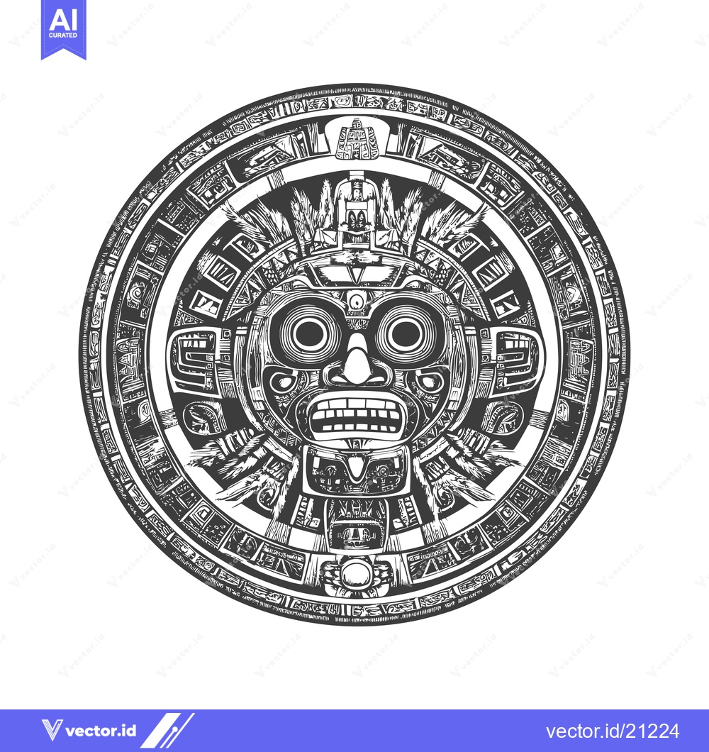 Premium Vector dari Aztec Calendar with Intricate Design and Central Deity