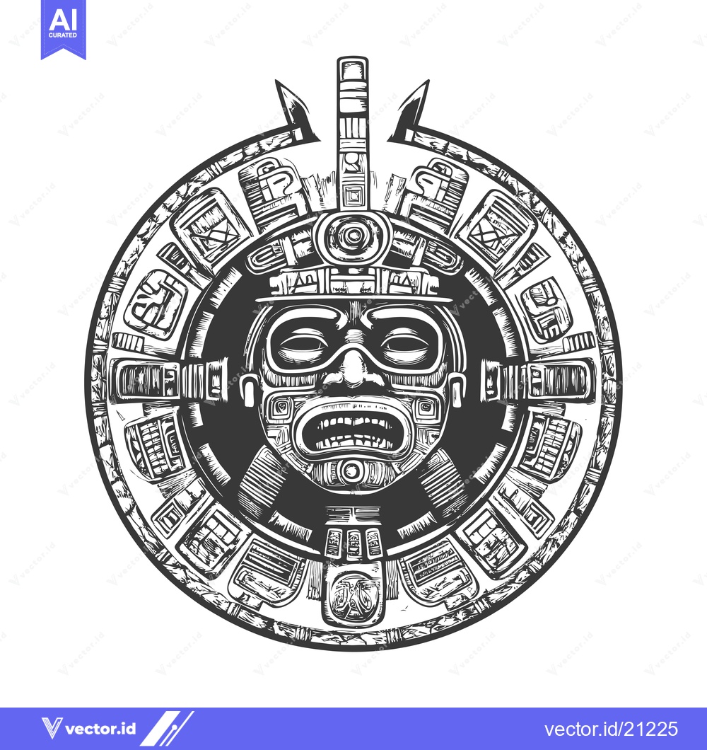 Premium Vector dari Aztec Calendar with Intricate Design and Central Deity Face
