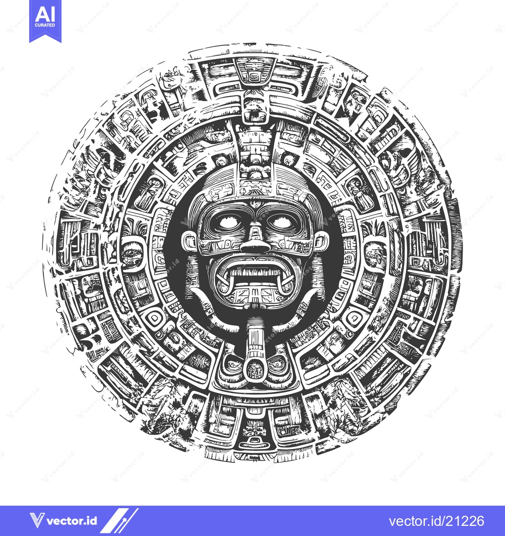Premium Vector dari Aztec Calendar with Intricate Design and Central Face