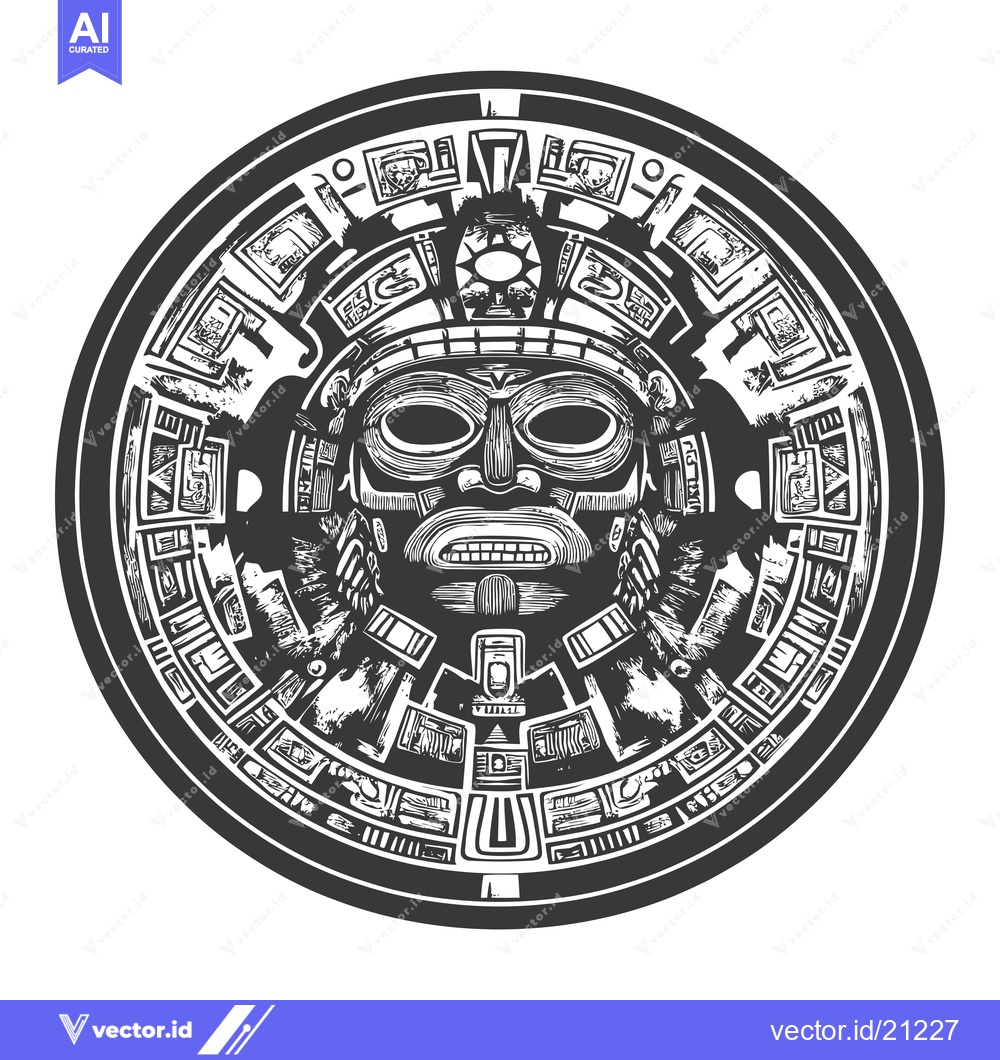 Premium Vector of Aztec Calendar with Intricate Design and Mask