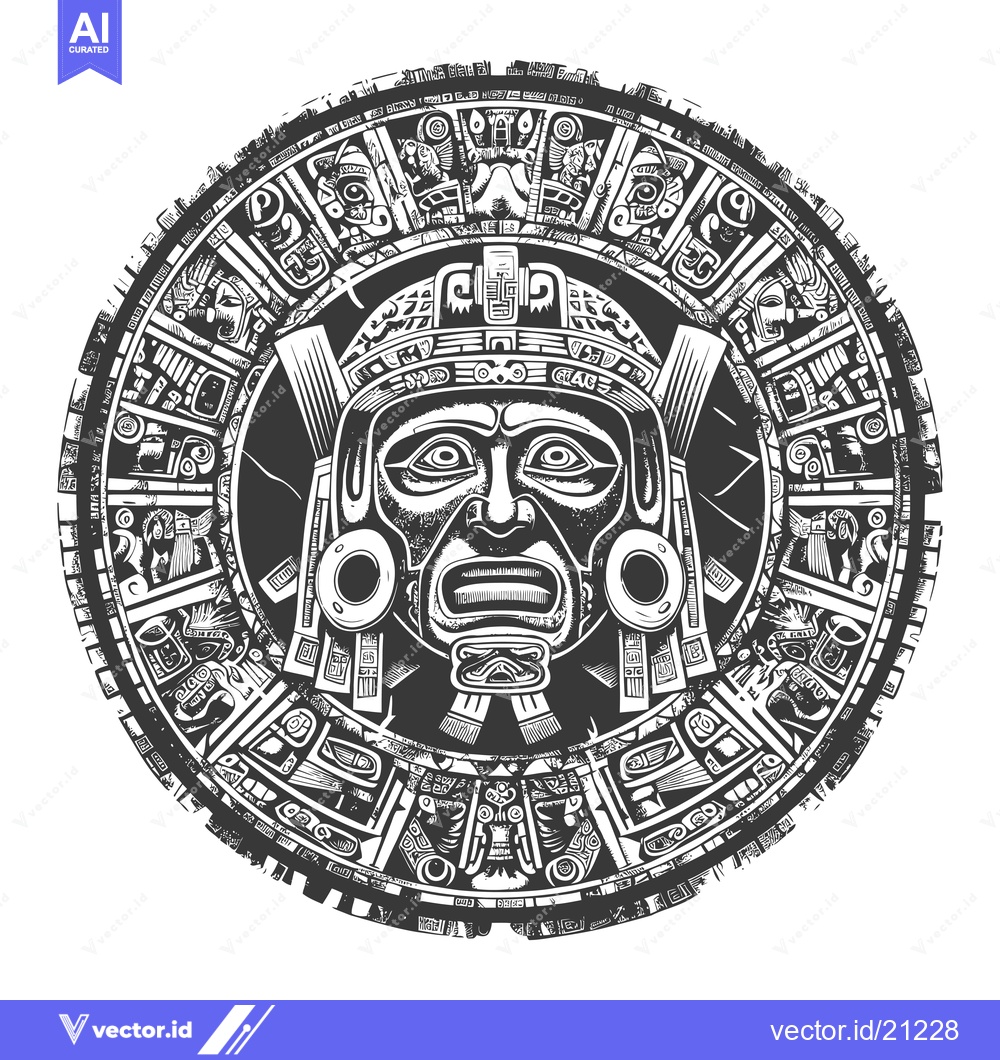 Premium Vector dari Aztec Calendar with Intricately Carved Face and Symbols