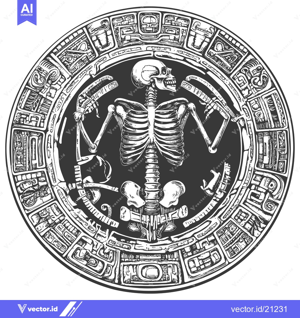 Premium Vector dari Aztec Calendar with Skull and Bones