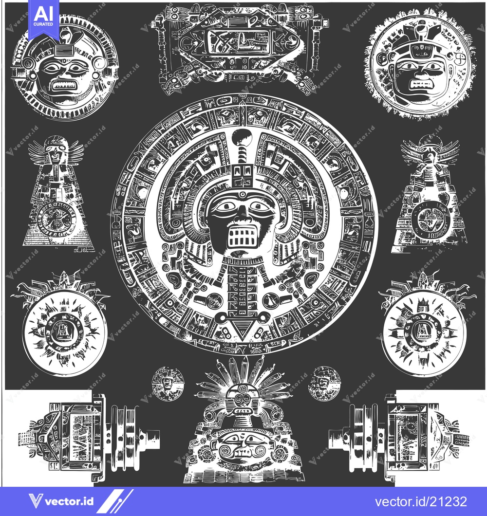 Premium Vector dari Aztec Calendar with Sun God and Other Deity Symbols