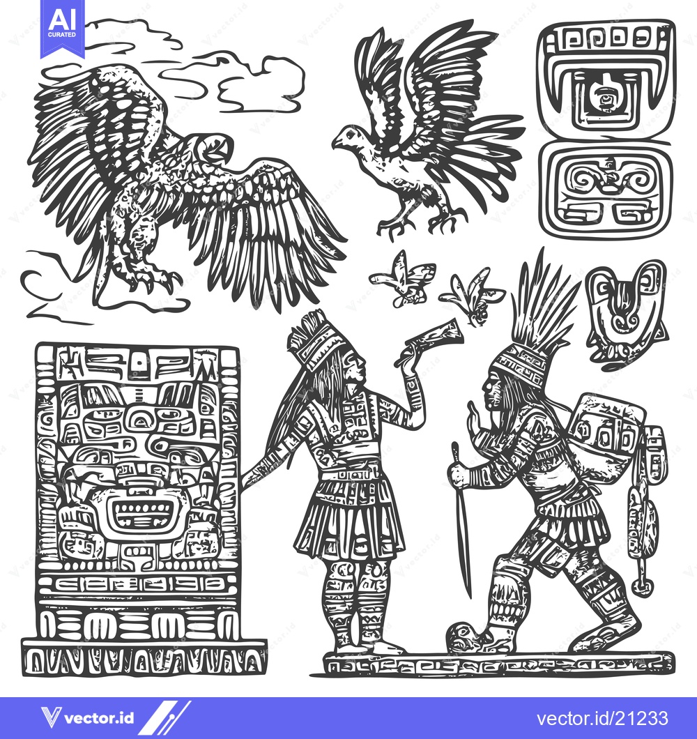 Premium Vector of Aztec Civilization Illustration with Gods, Warriors, and Symbols