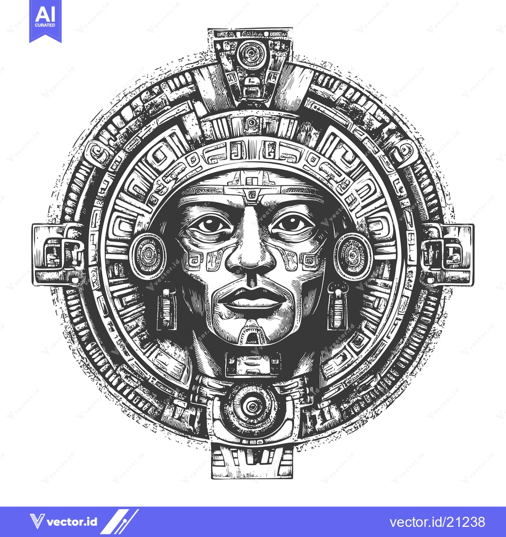 Premium Vector dari Aztec Deity Face Within Intricate Circular Design