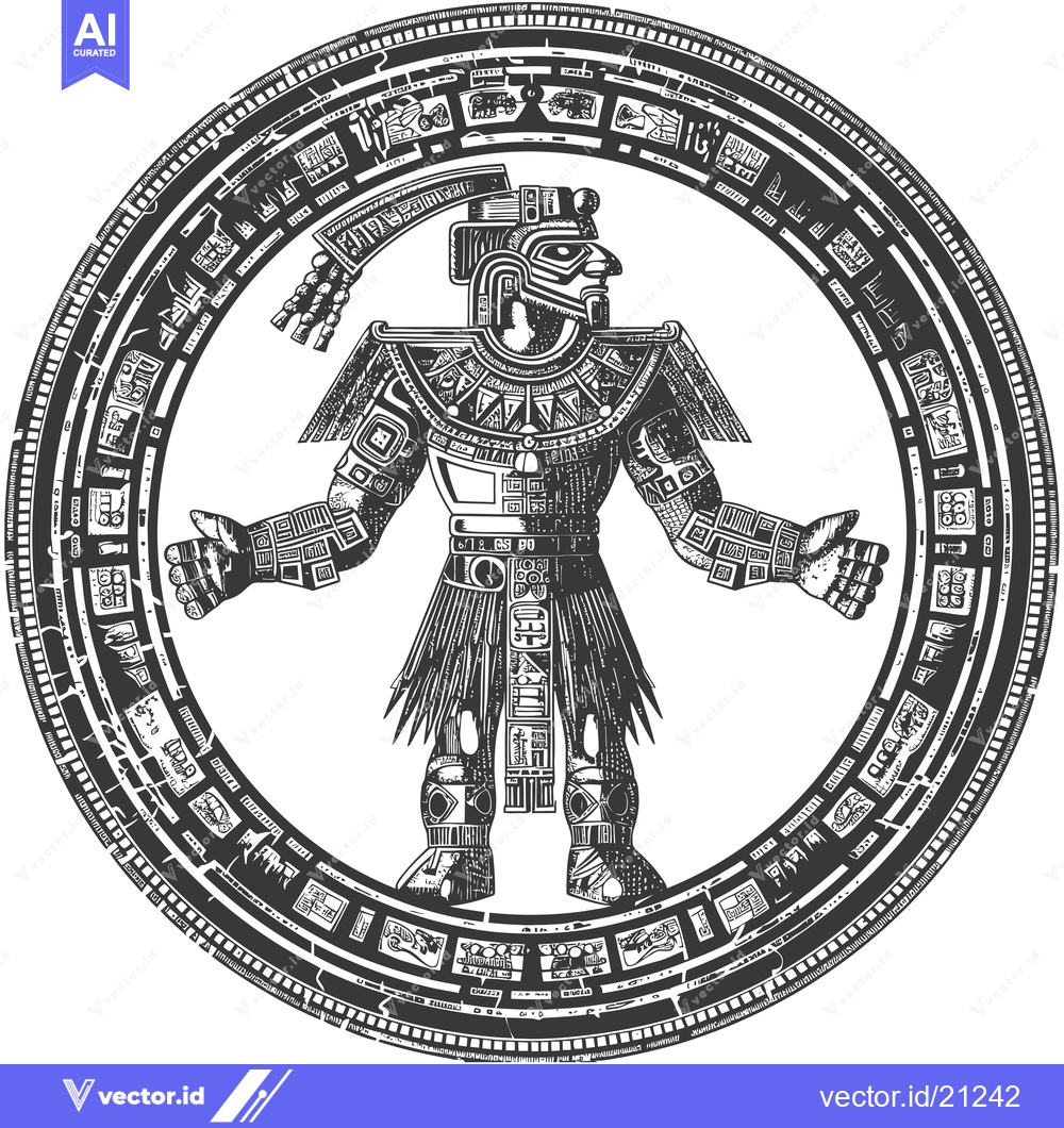 Premium Vector dari Aztec Deity with Feathered Headdress and Ornamental Clothing
