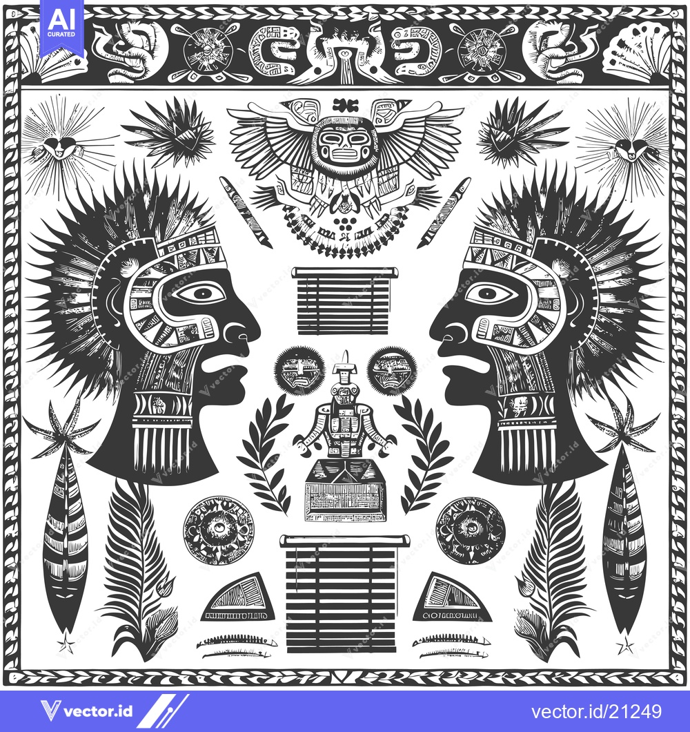 Premium Vector dari Aztec Design Elements with Two Profiled Heads