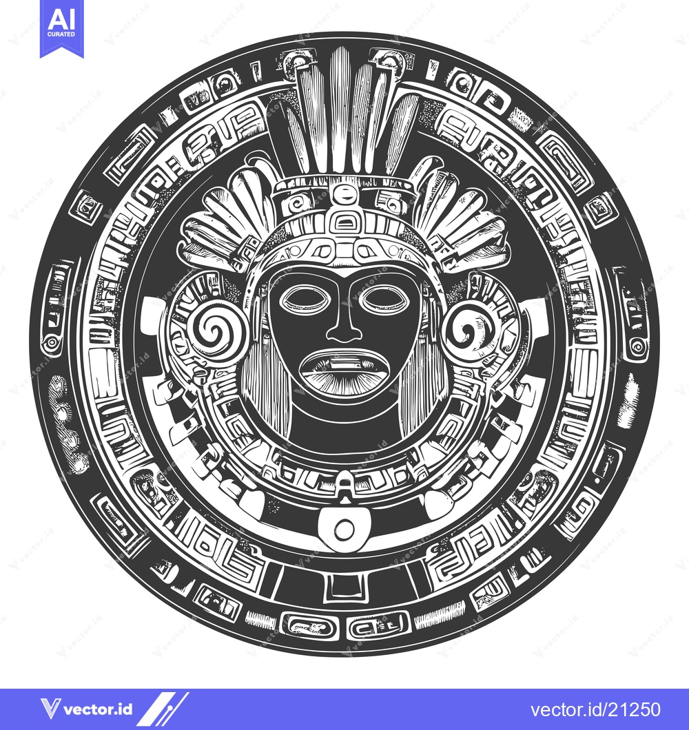 Premium Vector dari Aztec Design with Central Face and Ornate Border