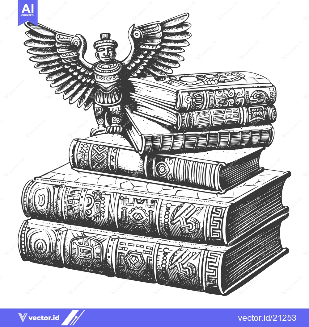 Premium Vector dari Aztec Eagle Statue on Top of Stack of Ancient Books