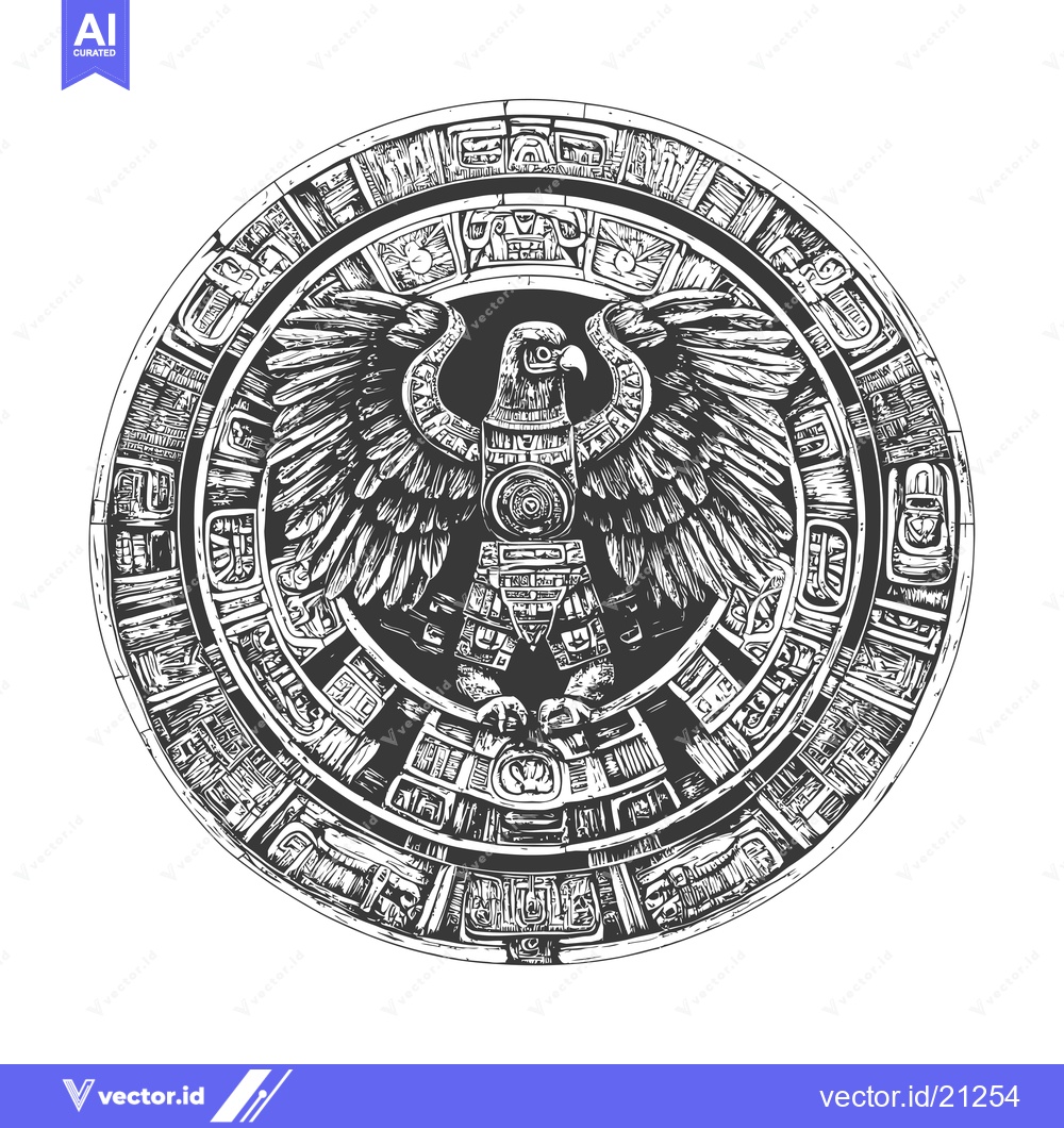 Premium Vector dari Aztec Eagle Symbol with Ornate Circular Frame