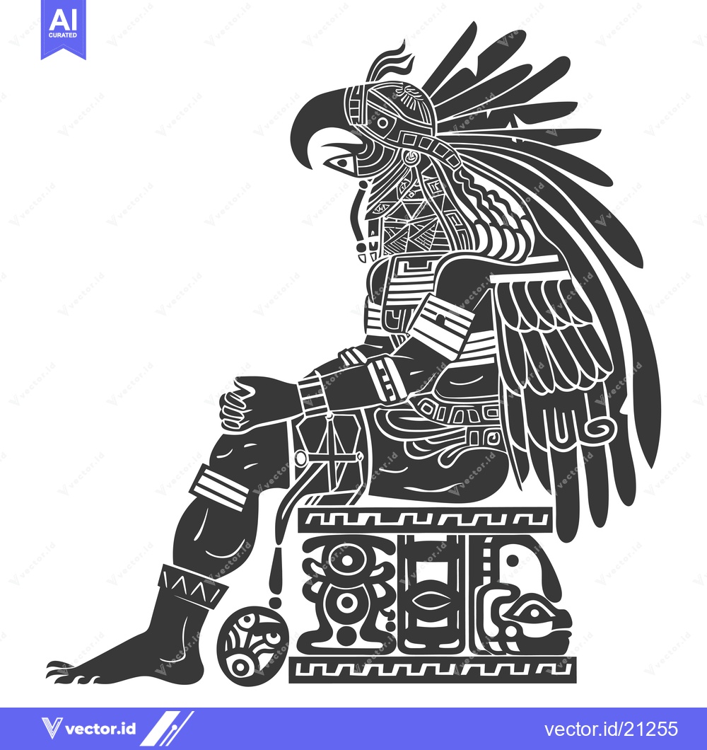 Premium Vector dari Aztec Eagle Warrior Figure in Sitting Pose