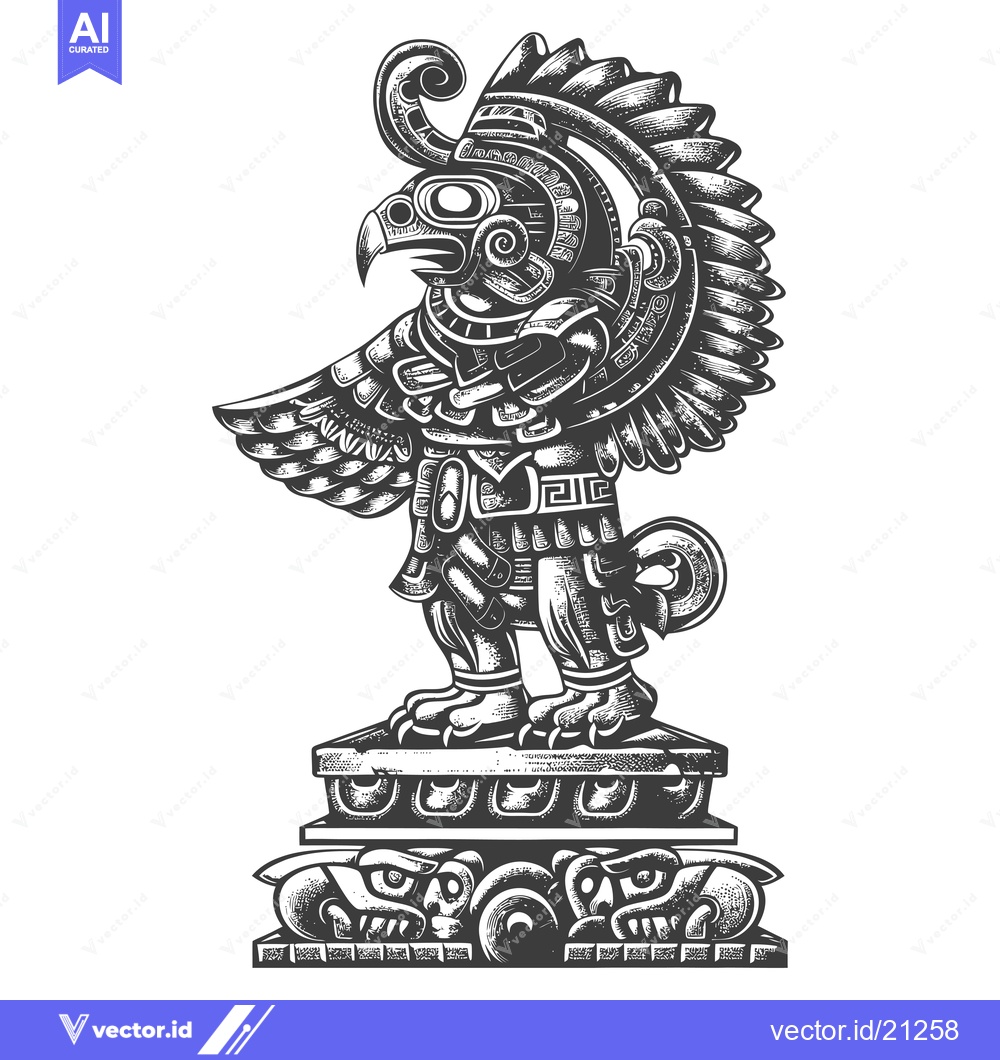Premium Vector dari Aztec Eagle Warrior Standing on a Stone Base