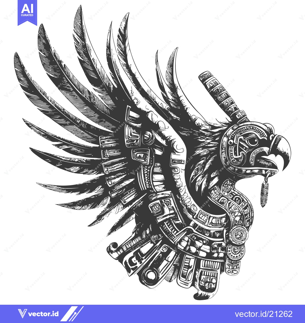 Premium Vector dari Aztec Eagle with Detailed Feather Wings and Ornamental Body