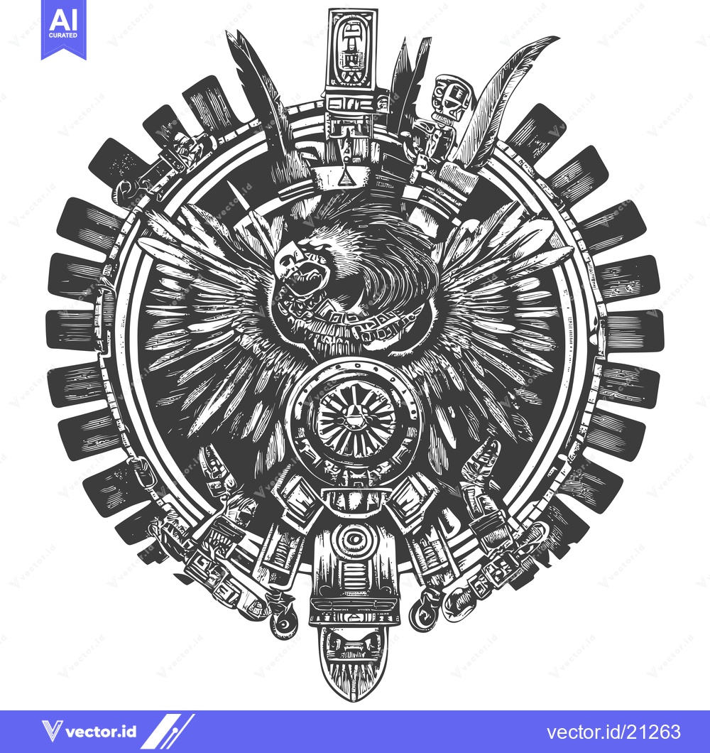 Premium Vector dari Aztec Eagle with Feathered Wings and Geometric Designs