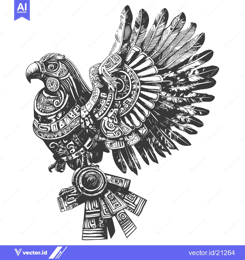 Premium Vector dari Aztec Eagle with Geometric Pattern and Spread Wings