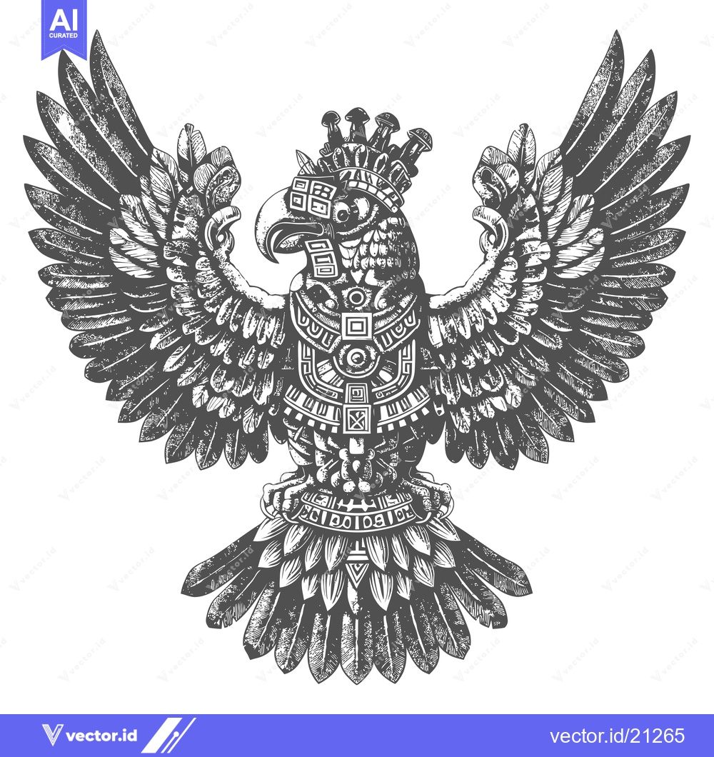 Premium Vector dari Aztec Eagle with Geometric Patterns and Spread Wings