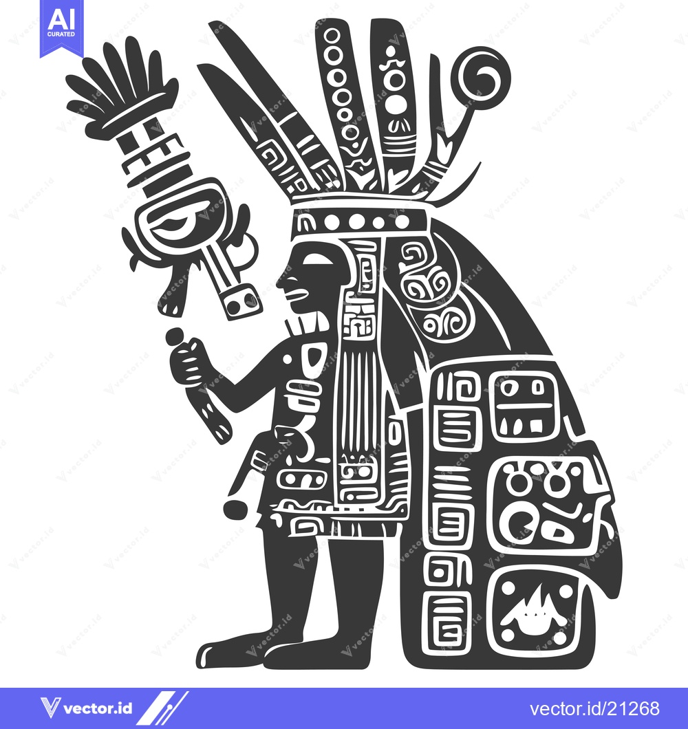 Premium Vector dari Aztec Glyph of a Figure Holding a Staff