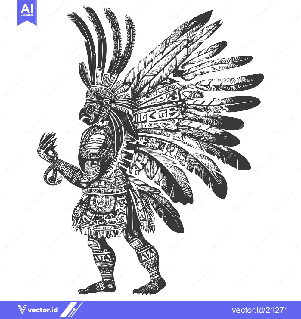 Premium Vector dari Aztec God in Feathered Headdress and Clawed Feet