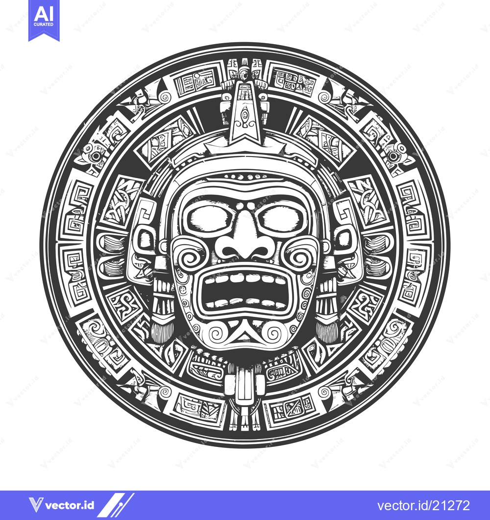 Premium Vector dari Aztec God Mask in Ornate Circular Frame