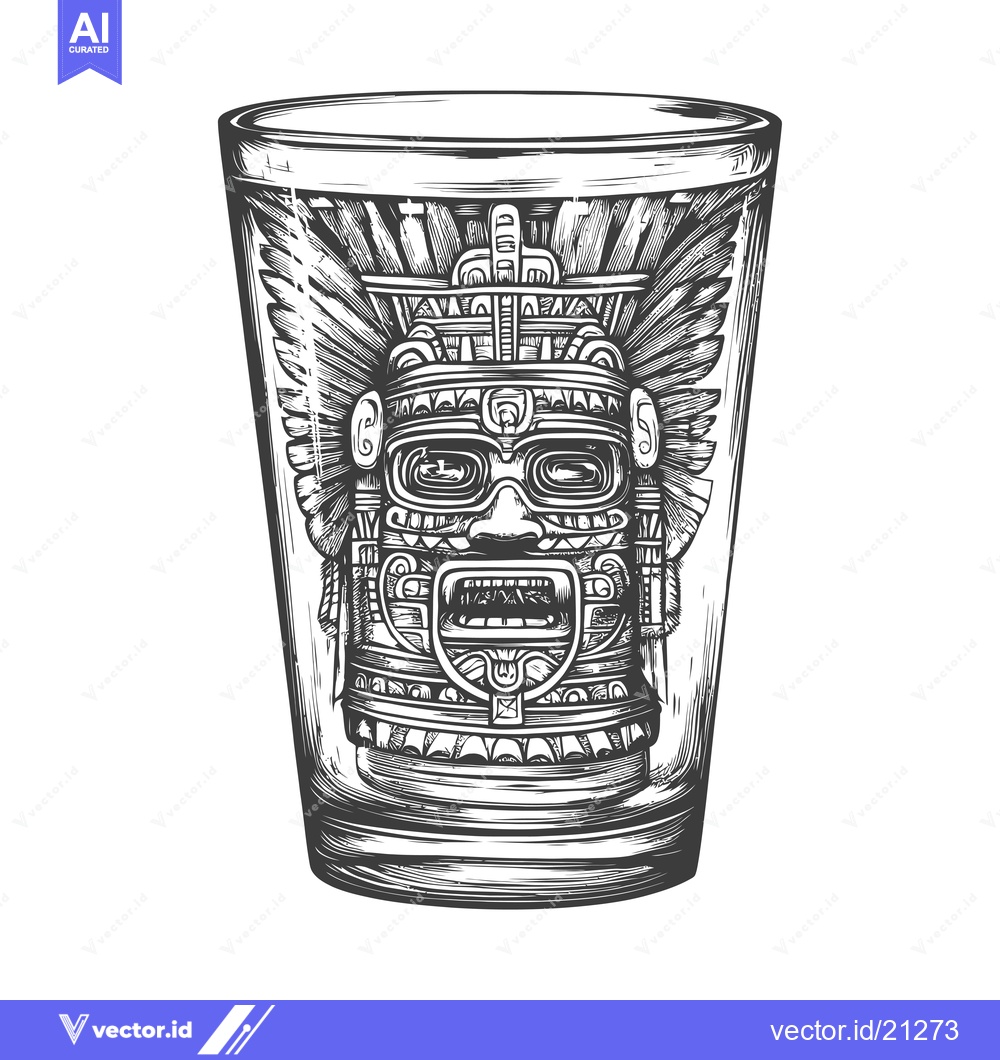 Premium Vector of Aztec God Mask Inside a Glass