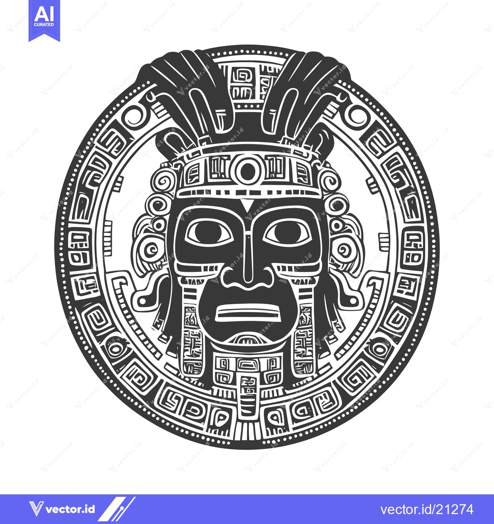 Premium Vector of Aztec God Mask with Intricate Geometric Patterns