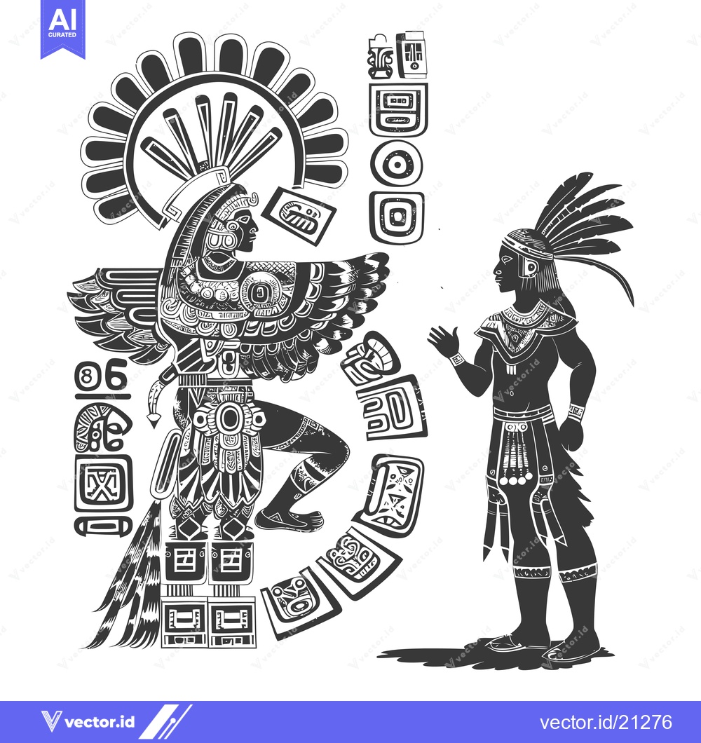 Premium Vector of Aztec God Quetzalcoatl With a Man in Traditional Clothing