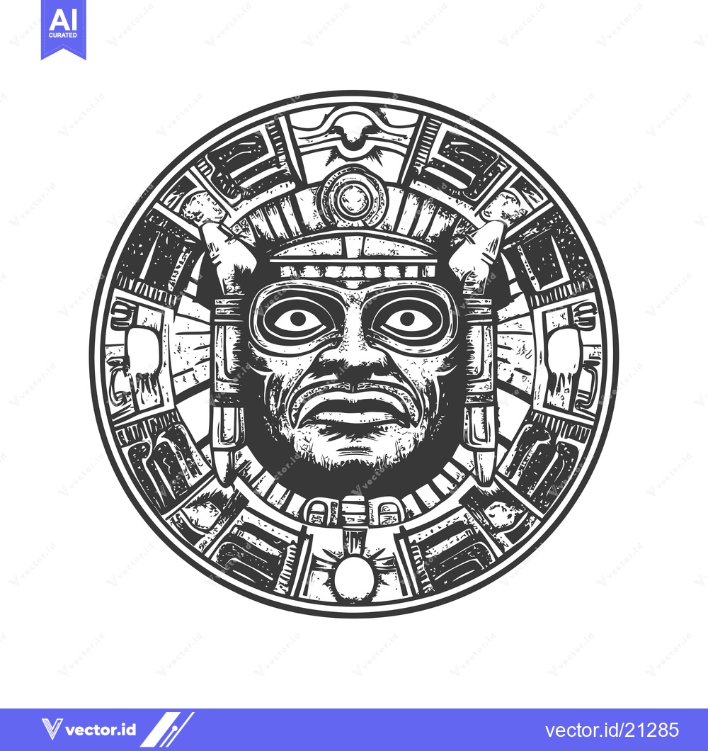 Premium Vector dari Aztec God with Intricate Circular Design