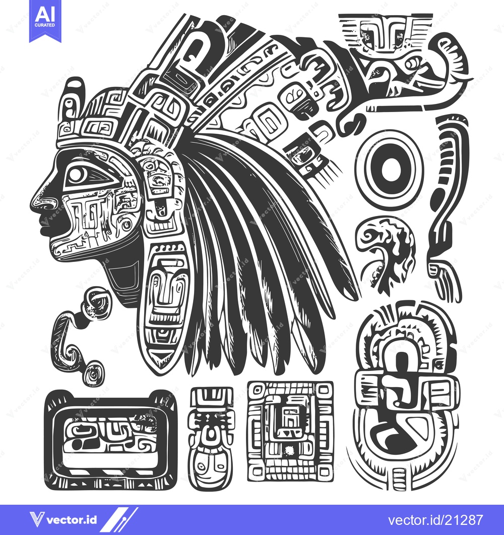Premium Vector dari Aztec Indigenous Person with Feathers and Geometric Designs