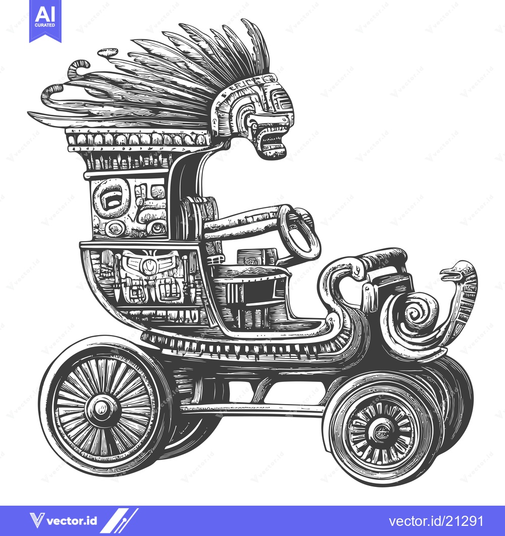 Premium Vector of Aztec-inspired chariot with a feathered headdress